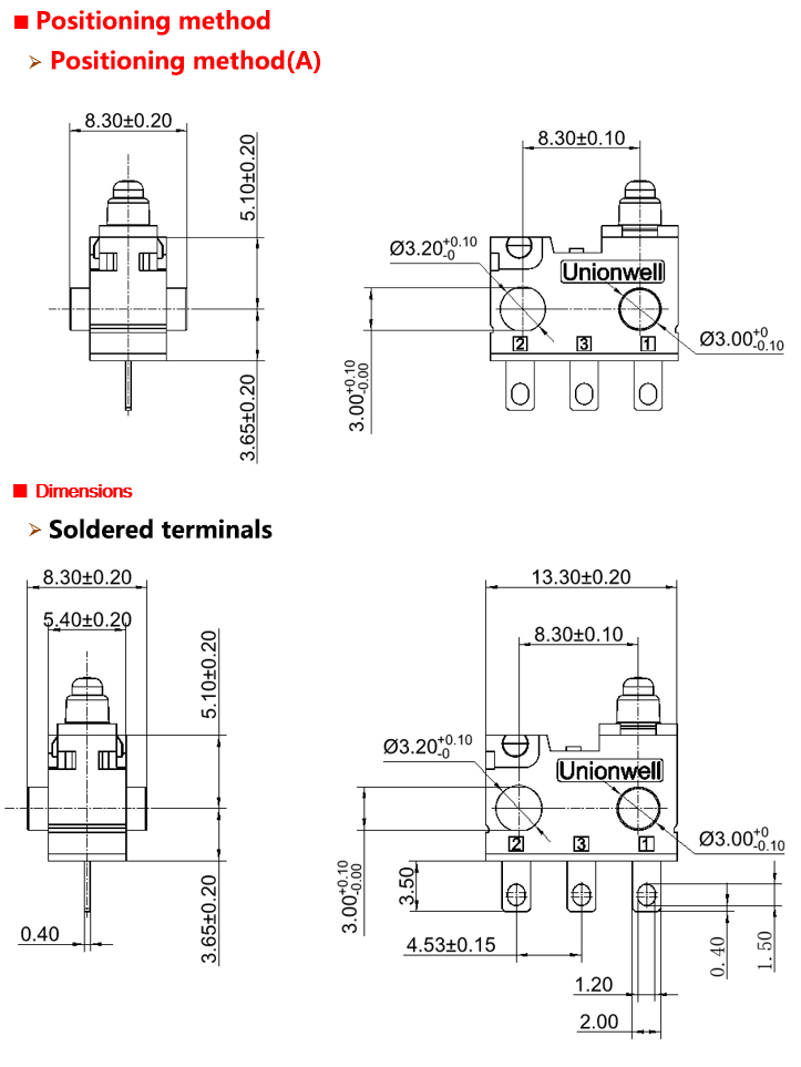 waterproof micro switch dimensions